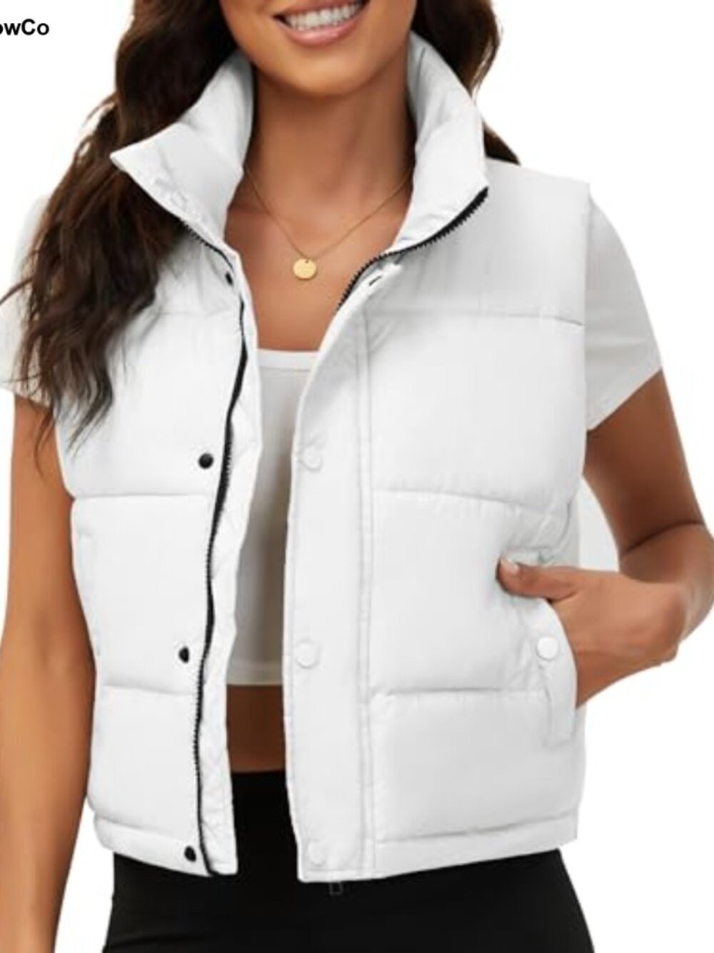 Women's Cropped Puffer Vest Sleeveless Snap Button Quilted Waterproof Windproof